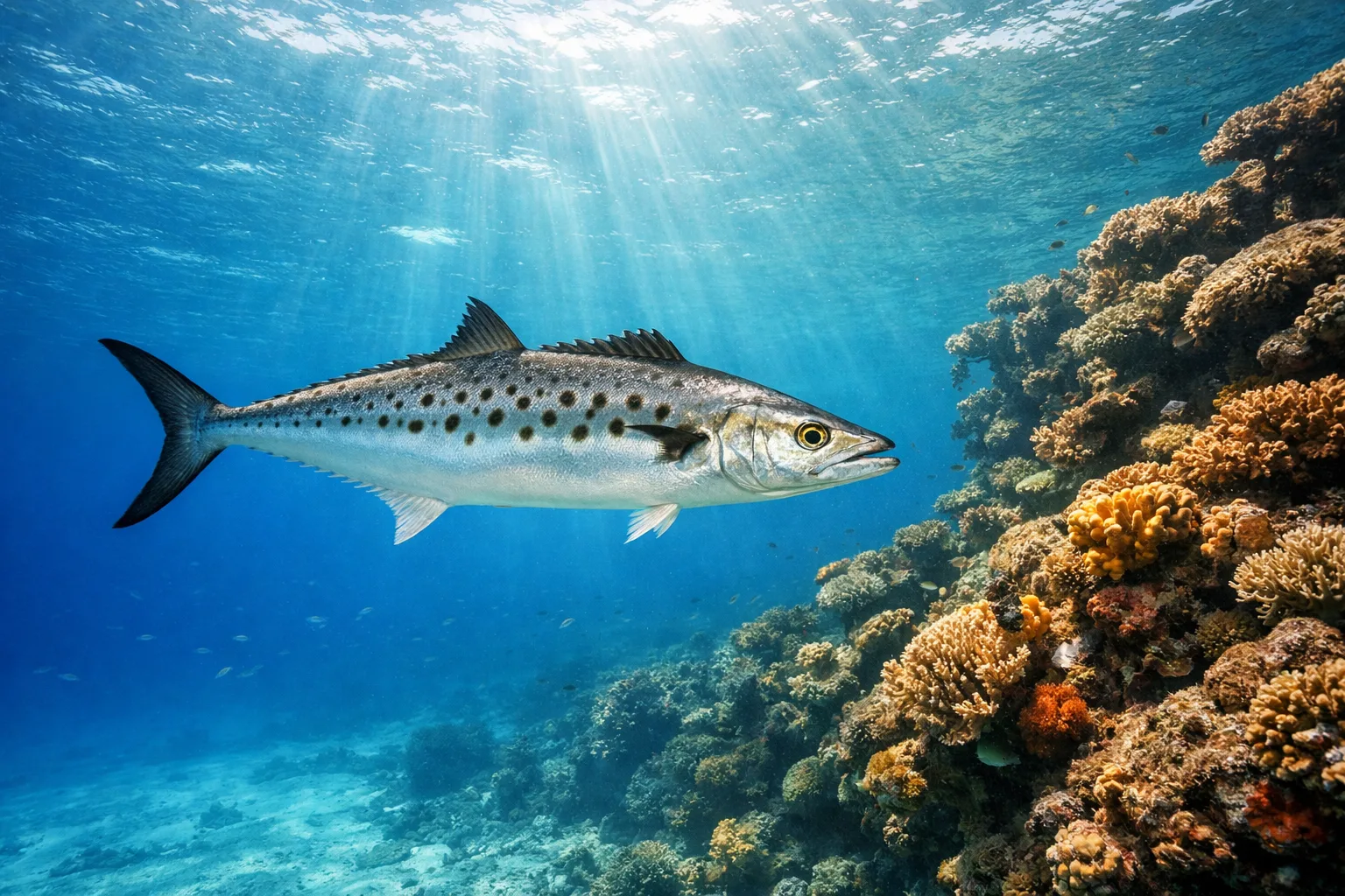 Spanish mackerel near a coral reef